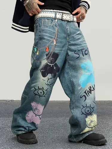 Baggy Jeans for Men Loose Fit Skateboard Pants Street Hip Hop Jeans