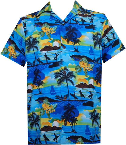 Men'S Hawaiian Shirt Short Sleeve Summer Button down Beach Dress Aloha Shirts