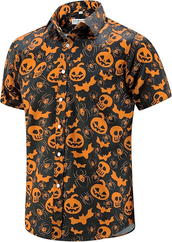 Mens Halloween Shirt, Short Sleeve Pumpkins Shirts Button down Light Weight Causal