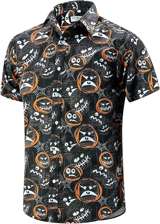 Mens Halloween Shirt, Short Sleeve Pumpkins Shirts Button down Light Weight Causal