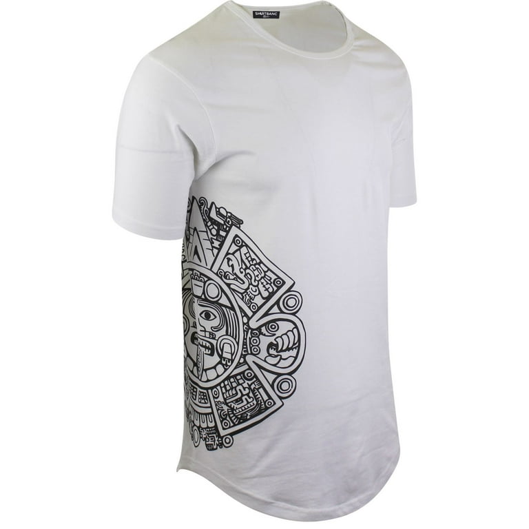 Mayan Calendar Culture Mens Drop Cut Tail Shirts Side Dual Print Tee