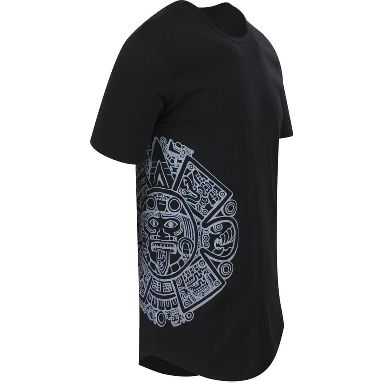 Mayan Calendar Culture Mens Drop Cut Tail Shirts Side Dual Print Tee