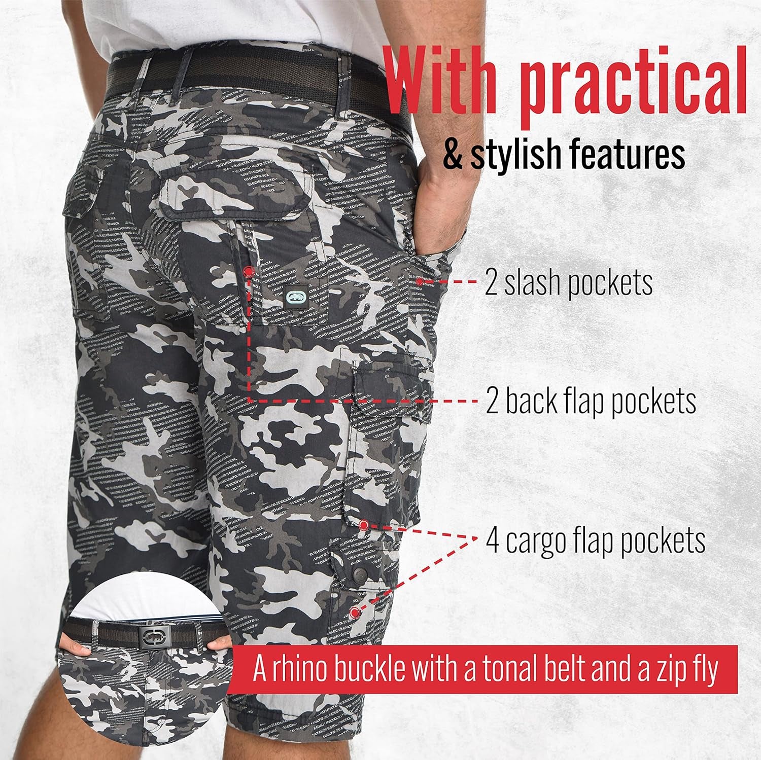 Ecko Cargo Shorts for Men – Twill Camo Mens Cargo Shorts with Belt Big and Tall