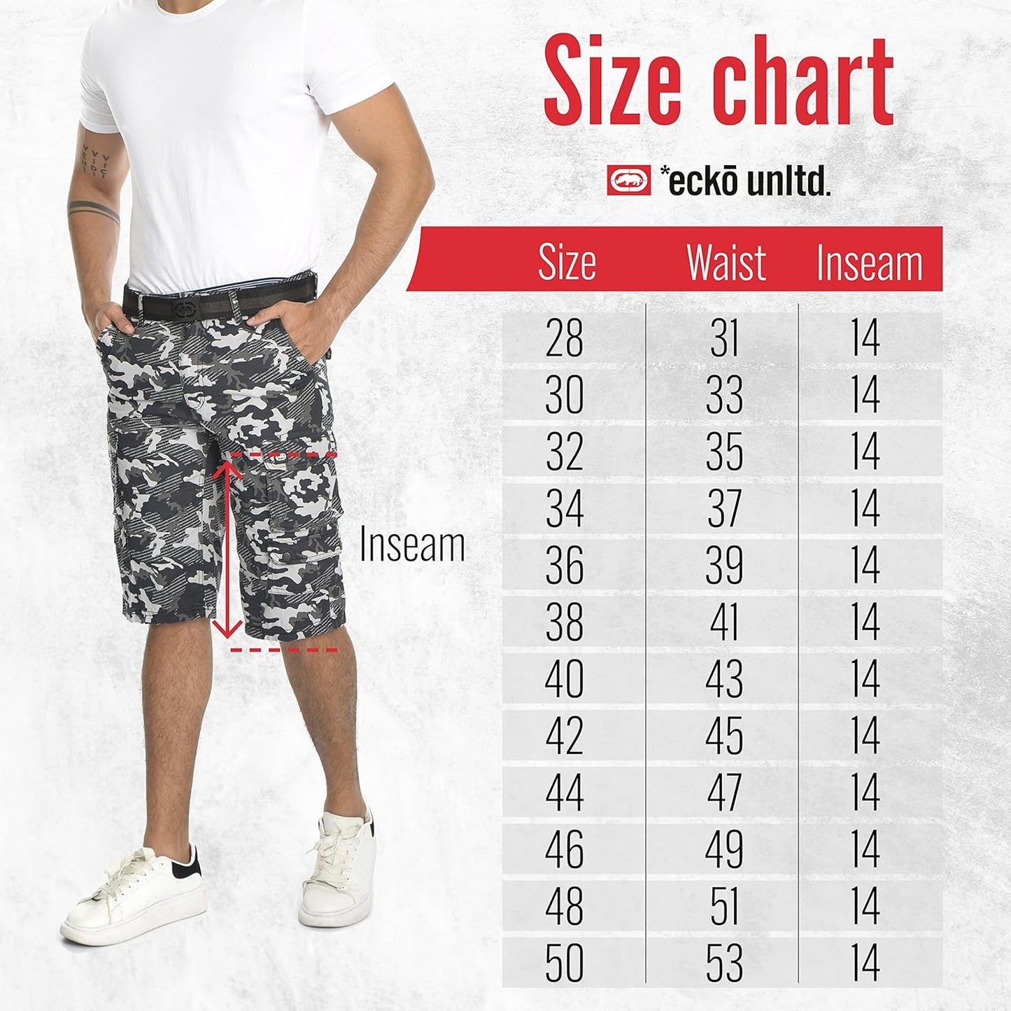 Ecko Cargo Shorts for Men – Twill Camo Mens Cargo Shorts with Belt Big and Tall