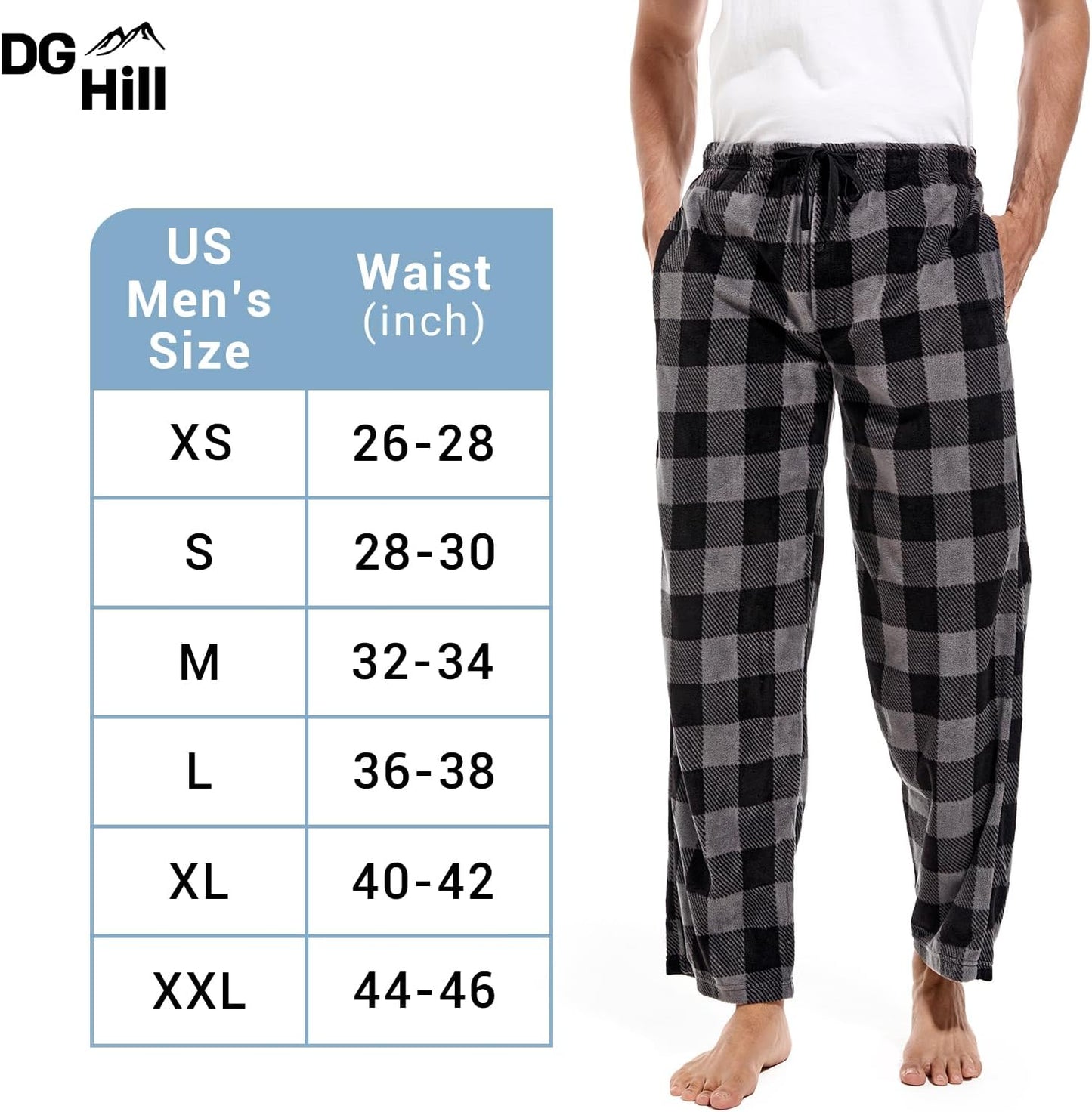 1Pack or 3Pack Mens PJ Pajama Pants Bottoms Fleece Lounge Pants Sleepwear Plaid Pjs with Pockets Microfleece