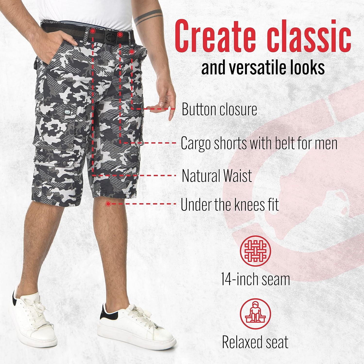 Ecko Cargo Shorts for Men – Twill Camo Mens Cargo Shorts with Belt Big and Tall